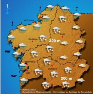 Predición meteorolóxica para este venres pola mañá (MeteoGalicia)