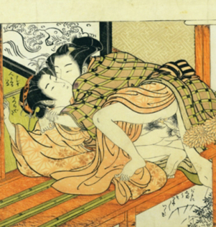 Amantes con crisantemos, Isoda Koryusai, c. 1776 (Detalle)